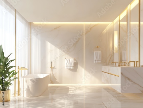 Luxurious Modern Bathroom with Gold Accents and Marble Walls