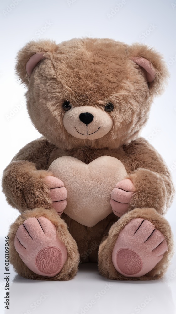 Adorable Brown Teddy Bear with a Heart in the Center Isolated on a White Background Adorable Brown Teddy Bear with a Heart in the Center Isolated on a White Background