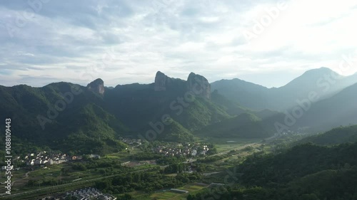 Aerial photography of the natural scenery of the Nanxi River tourist area in Wenzhou, Zhejiang, China. High quality 4k footage photo