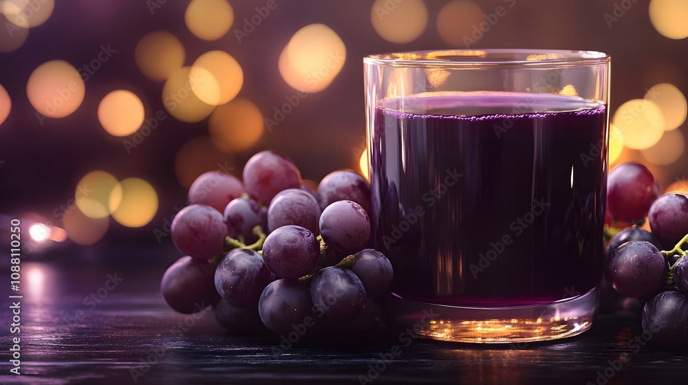 sophisticated glass of dark purple grape juice, with whole grapes elegantly arranged beside it sophisticated glass of dark purple grape juice, with whole grapes elegantly arranged beside it