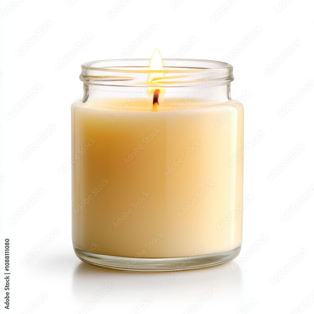 lit candle in clear glass jar, emitting warm glow, perfect for creating cozy atmosphere. Ideal for relaxation and home decor lit candle in clear glass jar, emitting warm glow, perfect for creating cozy atmosphere. Ideal for relaxation and home decor