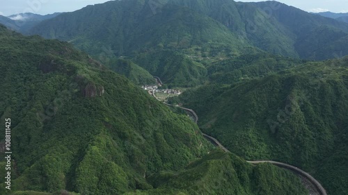 Aerial photography of the natural scenery of the Nanxi River tourist area in Wenzhou, Zhejiang, China. High quality 4k footage photo