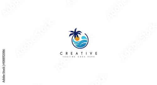 Beach Wave, Holiday logo design vector illustration.