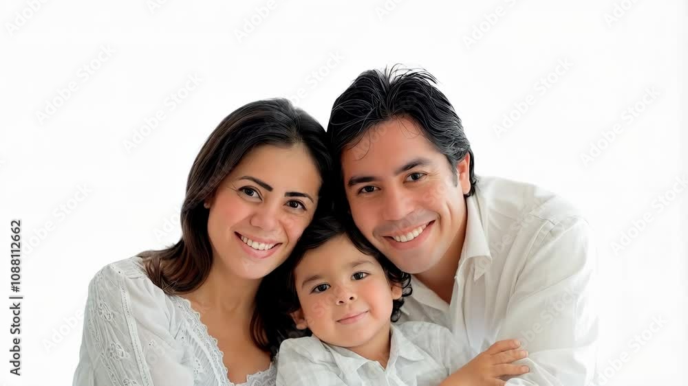 Latin American couple posing with their little son over white background Latin American couple posing with their little son over white background