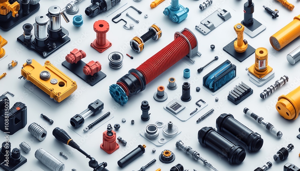 Vector 3D flat isometric illustration of construction parts Vector 3D flat isometric illustration of construction parts