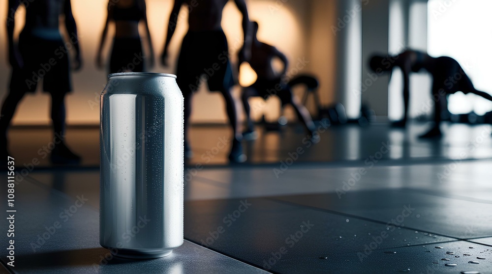 Energy Drink mockup with gym setting Energy Drink mockup with gym setting