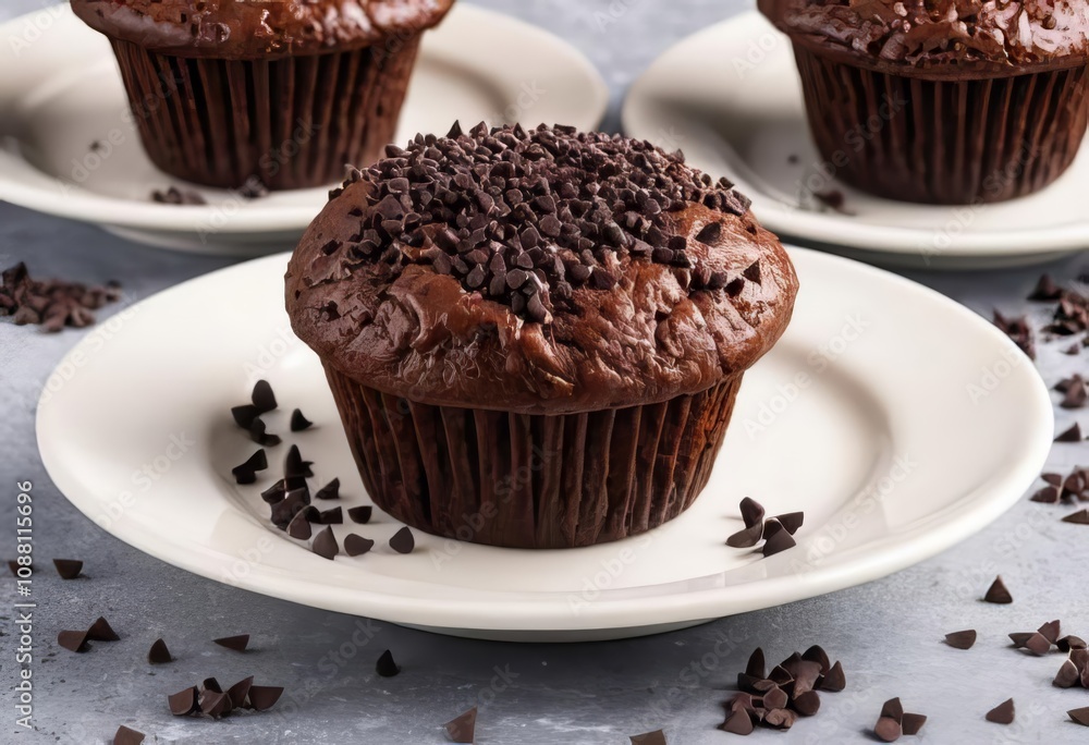A close-up of a chocolate muffin with chocolate sprinkles on top A close-up of a chocolate muffin with chocolate sprinkles on top
