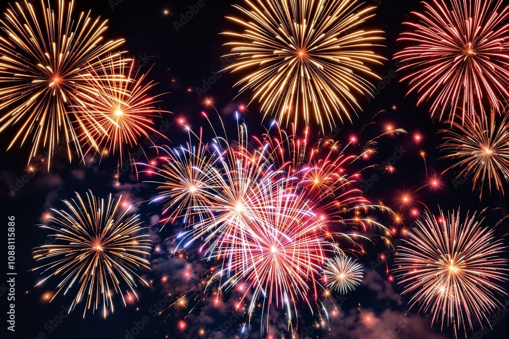 Vibrant Fireworks Display Over Dark Night Sky Celebrating Special Occasion Vibrant Fireworks Display Over Dark Night Sky Celebrating Special Occasion