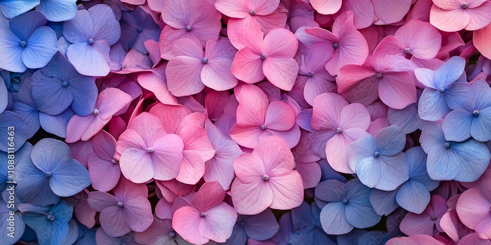 Obraz premium Pink and Blue Hydrangea Flowers Background