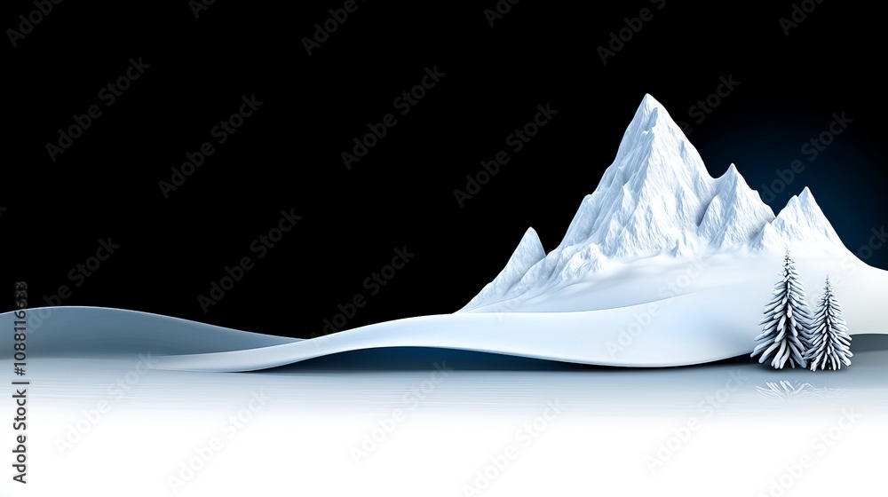 Snowy Mountain Serenity: A majestic snow-capped mountain peak rises against a dark sky, its snowy slopes creating a serene and tranquil winter landscape. Snowy Mountain Serenity: A majestic snow-capped mountain peak rises against a dark sky, its snowy slopes creating a serene and tranquil winter landscape.