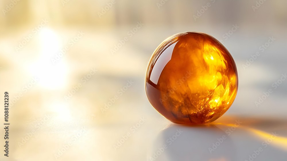 Amber Sphere, Realistic Image, Golden Light Amber Sphere, Realistic Image, Golden Light