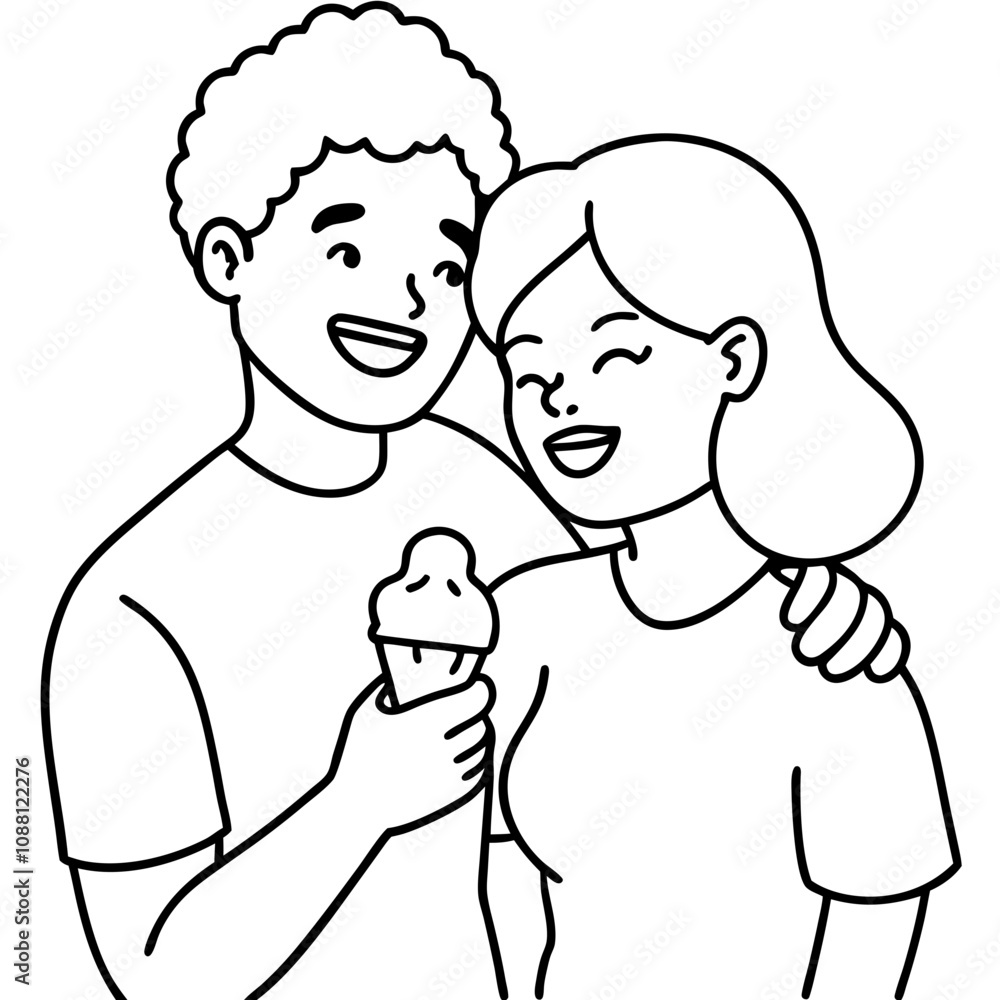 smiling interracial couple hug eat ice cream smiling interracial couple hug eat ice cream