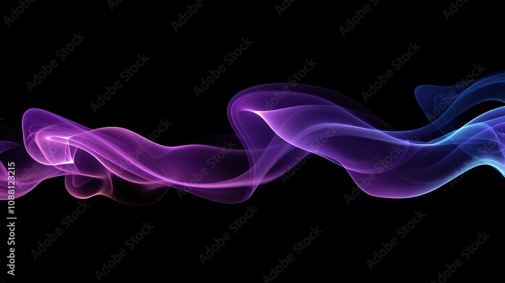 Abstract smoke patterns, black background, glowing neon purple and blue Abstract smoke patterns, black background, glowing neon purple and blue