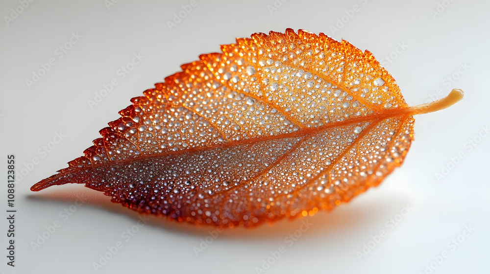 Autumn Leaf Macro Photography: Dewdrops on Orange Leaf Autumn Leaf Macro Photography: Dewdrops on Orange Leaf
