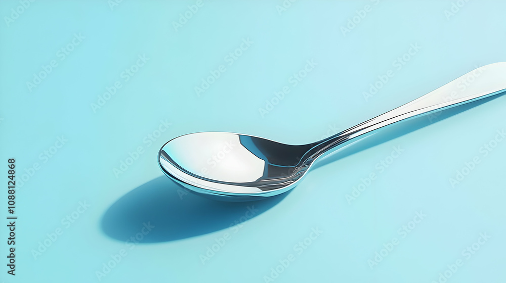 Shiny Spoon on Blue Background 3D Illustration Shiny Spoon on Blue Background 3D Illustration