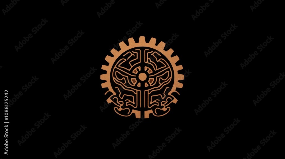 Fototapeta premium AI and machine learning logo, brain and gear icon, futuristic 