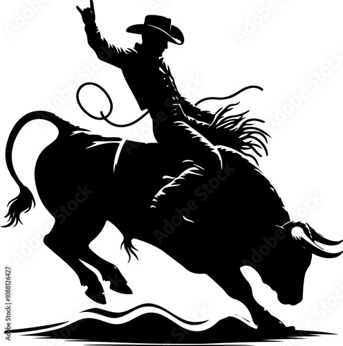 A silhouette  of a cowboy rodeo