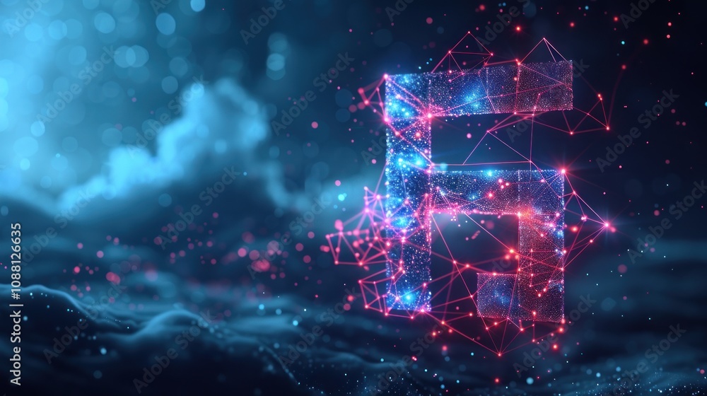 Glowing polygonal network symbol on a dark, abstract background. Glowing polygonal network symbol on a dark, abstract background.