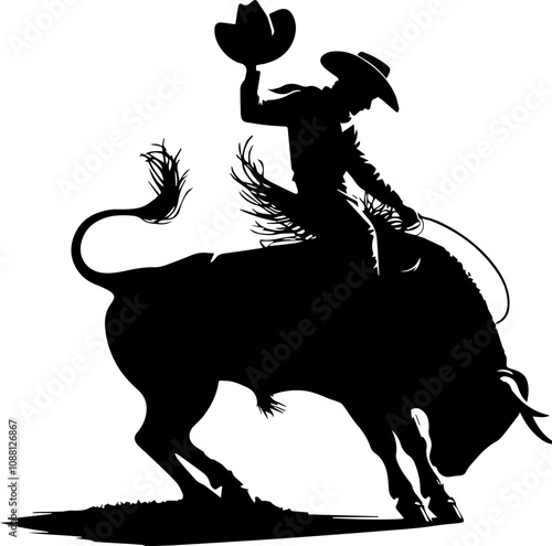 A silhouette  of a cowboy rodeo