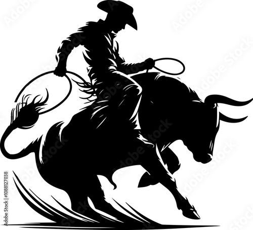 A silhouette  of a cowboy rodeo