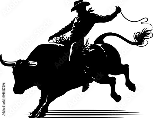 A silhouette  of a cowboy rodeo photo