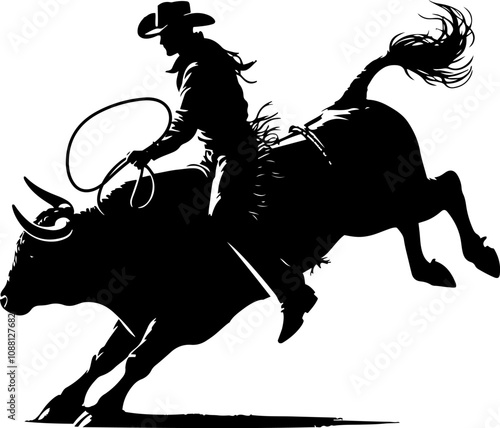 A silhouette  of a cowboy rodeo