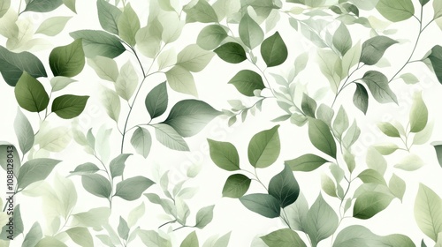 Seamless leaves pattern vector, fresh green foliage design for backgrounds, textiles, and natureinspired projects photo