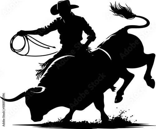 A silhouette  of a cowboy rodeo