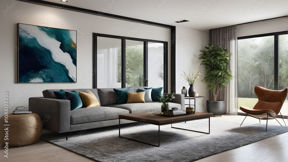 Fototapeta premium Elegant Living Room with Neutral Tones