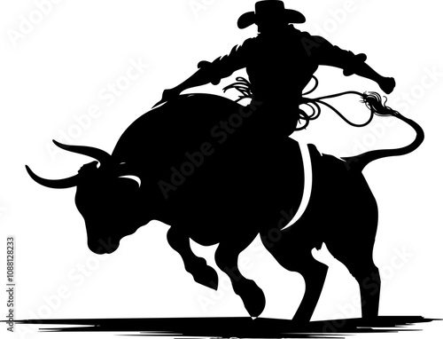 A silhouette  of a cowboy rodeo