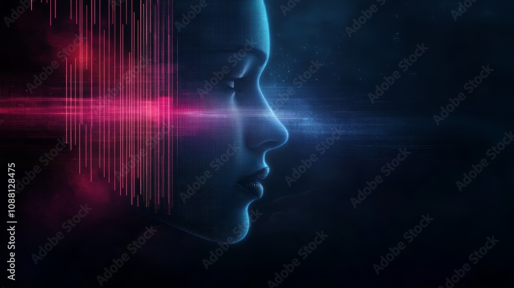 Woman's portrait in a futuristic setting with vibrant lights and abstract shapes. perfect for technology, digital art, or scifi projects. Woman's portrait in a futuristic setting with vibrant lights and abstract shapes. perfect for technology, digital art, or scifi projects.