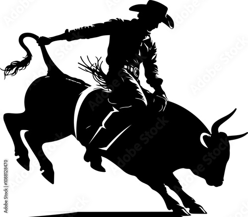 A silhouette  of a cowboy rodeo