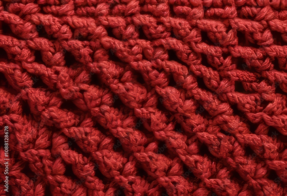 A close-up of knit fabric in a red color with intricate patterns A close-up of knit fabric in a red color with intricate patterns