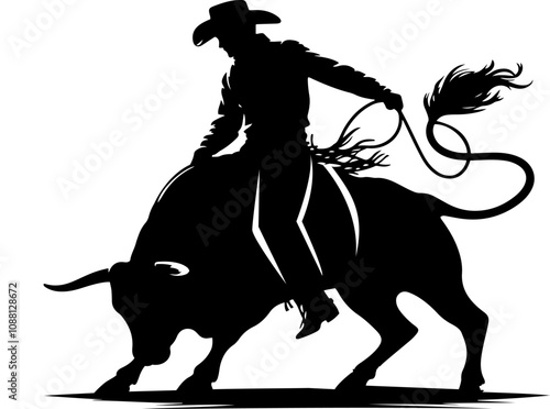 A silhouette  of a cowboy rodeo