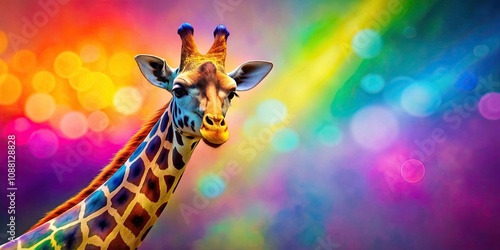 Vibrant and colorful giraffe against a bright background , Giraffe, colors, vibrant, unique, exotic, safari, wildlife