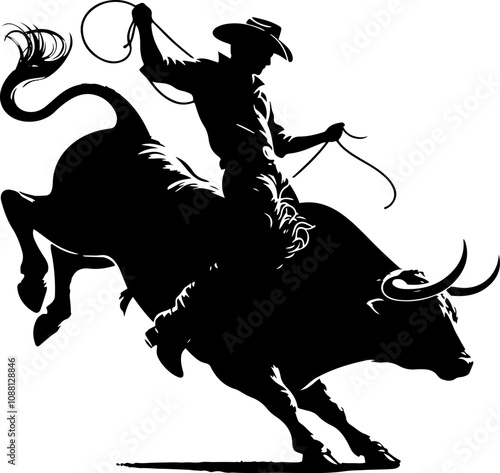A silhouette  of a cowboy rodeo