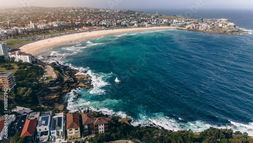 Looking north above Bondi beach and coastal area.