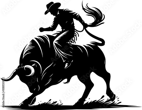 A silhouette  of a cowboy rodeo