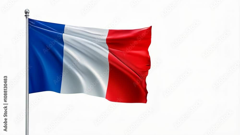 French flag waving over white background French flag waving over white background