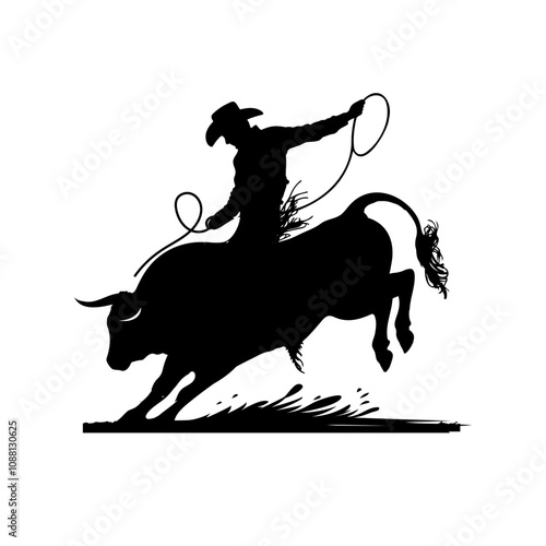 A silhouette  of a cowboy rodeo