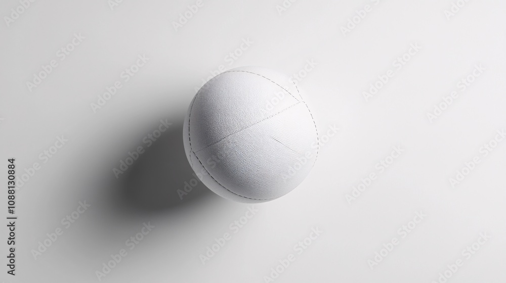 75.A minimalist image of a volleyball suspended against a white background, with soft light accentuating the ball’s spherical form. The fine stitching is sharply defined, adding texture to the 75.A minimalist image of a volleyball suspended against a white background, with soft light accentuating the ball’s spherical form. The fine stitching is sharply defined, adding texture to the