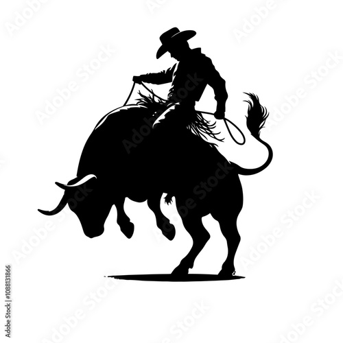 A silhouette  of a cowboy rodeo