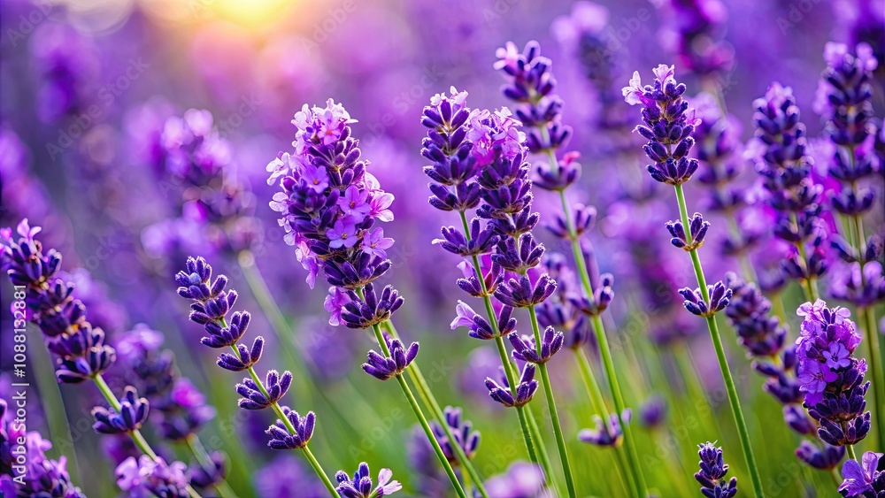 Obraz premium A close-up image of a blooming lavender plant with vibrant purple flowers, lavender, plant, flowers, aromatic, purple