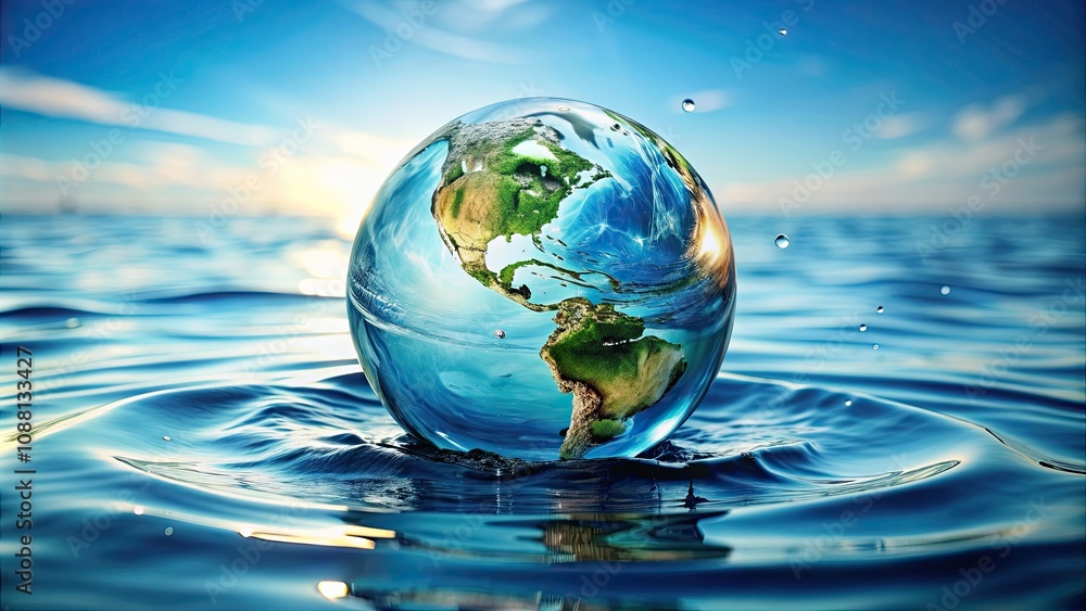 A beautiful globe emerging from water, symbolizing the life and vitality of our planet, pristine, globe, water, vitality A beautiful globe emerging from water, symbolizing the life and vitality of our planet, pristine, globe, water, vitality