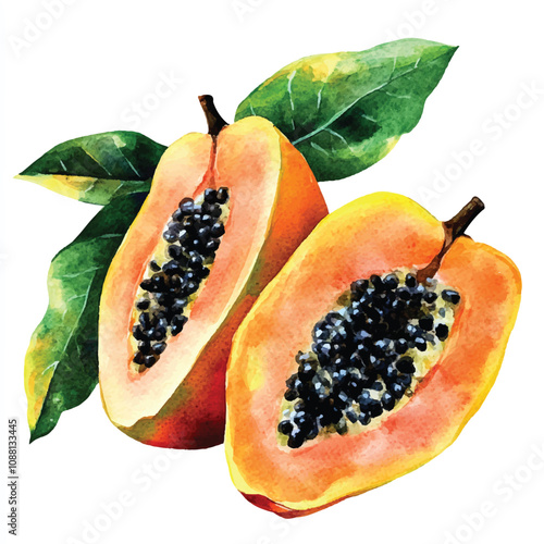 Pawpaw fruit watercolor clipart illustration