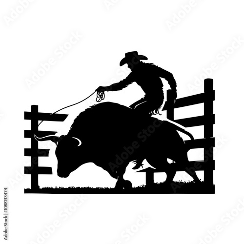 A silhouette  of a cowboy rodeo