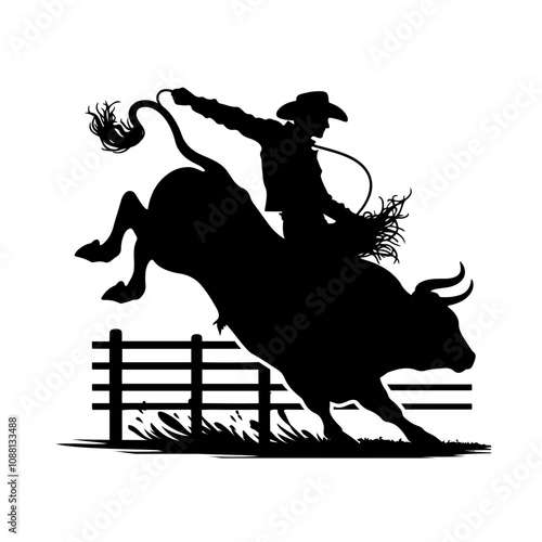 A silhouette  of a cowboy rodeo