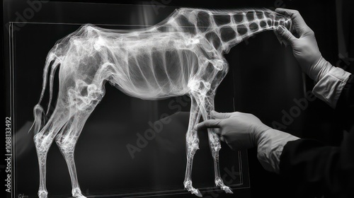 Wallpaper Mural A veterinarian examines an x-ray of a giraffe's leg, highlighting the animal's skeletal structure. Torontodigital.ca