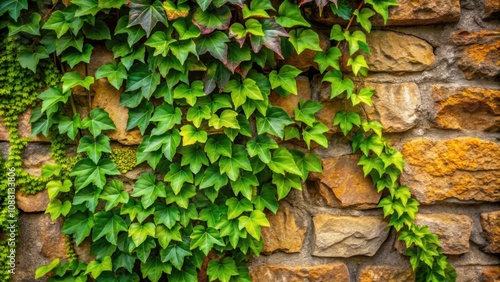 Ivy plants gracefully cascading down a rugged stone wall, Ivy, plants, climbing, greenery, nature, texture, background, growth, wall