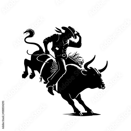 A silhouette  of a cowboy rodeo